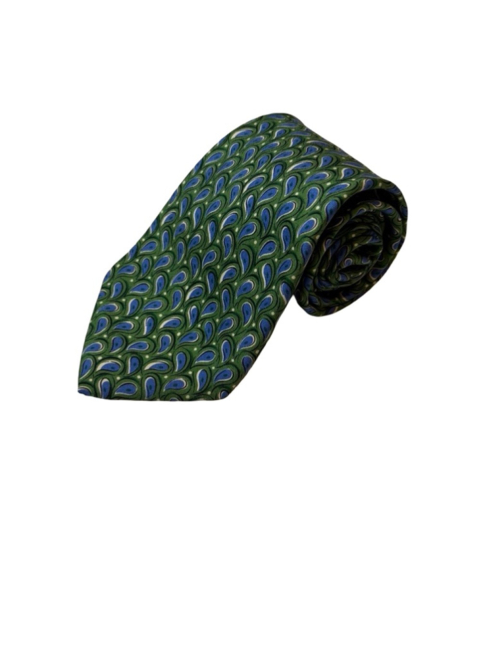 Vintage Abercrombie & Fitch Silk Tie Green Blue Paisley Made USA Menswear